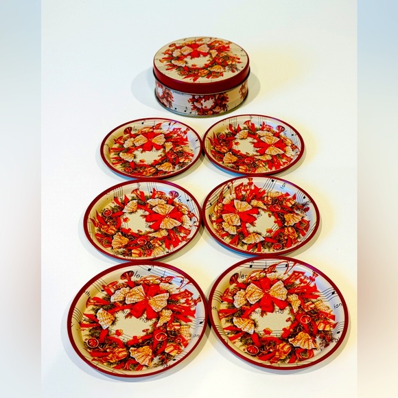 Vintage Coasters Christmas Holiday Home Decor Drinkware Barware Red Wreath Bows - Picture 9 of 16